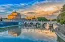 Castel Sant'Angelo and its bridge over the Tiber at sunset