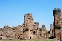 The brick ruins of the Baths of Caracalla in Rome on a sunny day