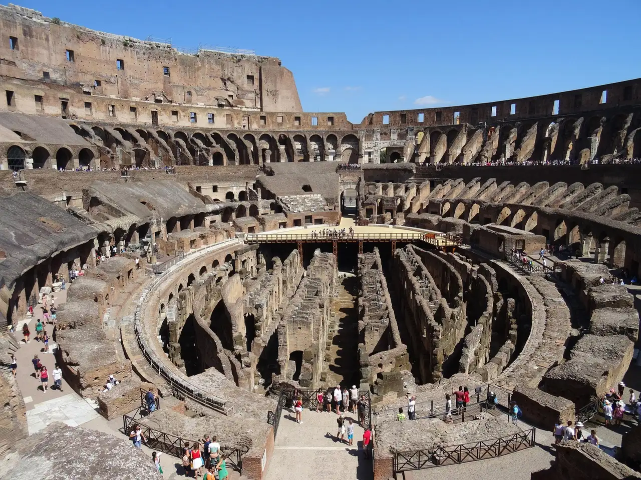 Wide view of the Colosseum interior and the walls of the rooms under the arena