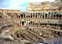 Wide view inside the Colosseum over the old chambers under the arena