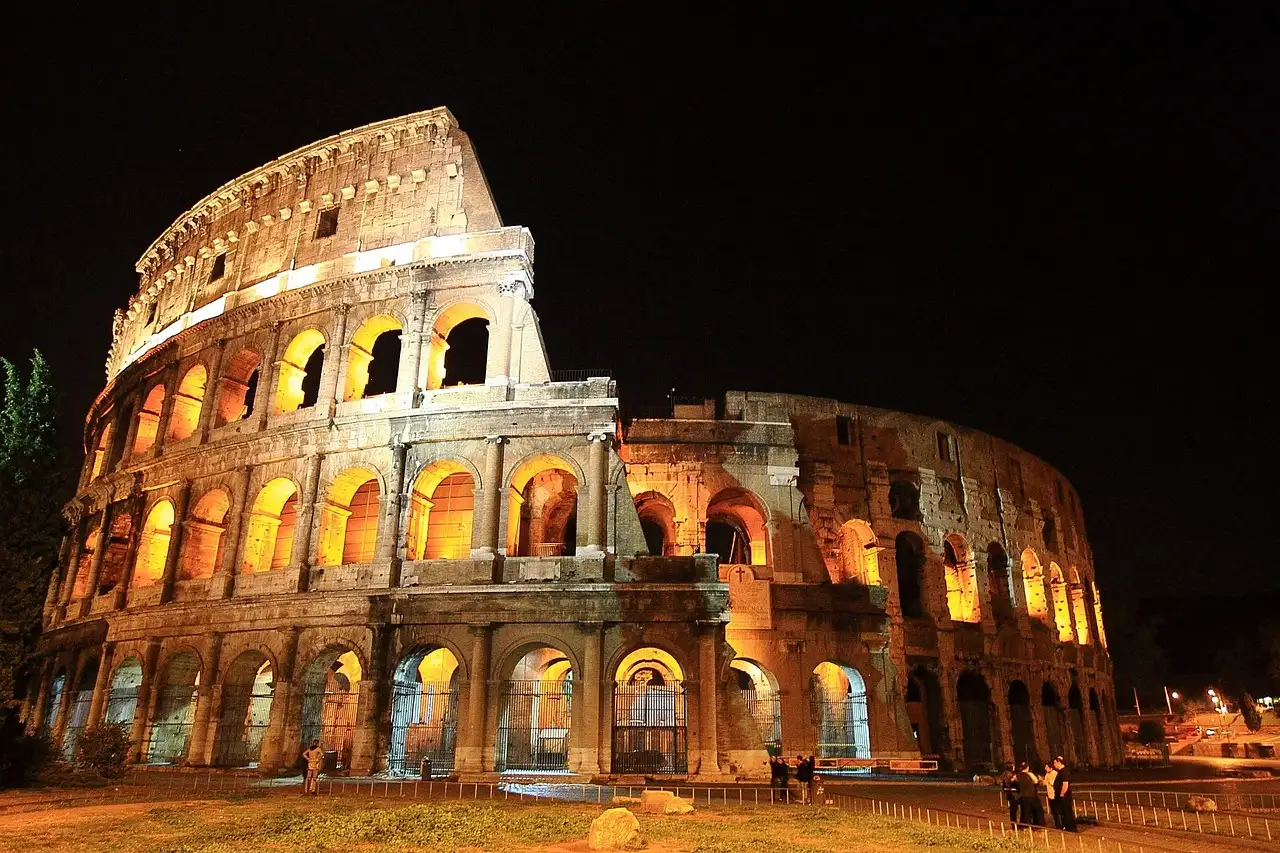 The Colosseum lit up at night