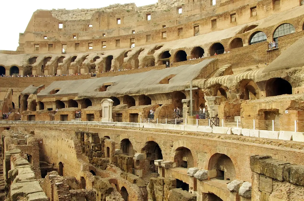 The upper levels and arches inside the Colosseum