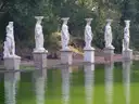 Marble statues along the long pool of the Canopus at Hadrian's Villa