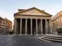The front of the Pantheon on Piazza della Rotonda in Rome