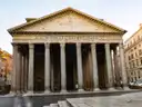 The front of the Pantheon with its columns and stone pediment