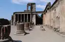Rows of broken columns in the ruins of Pompeii