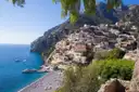 Positano on the Amalfi Coast, its houses stacked on the cliff above the sea