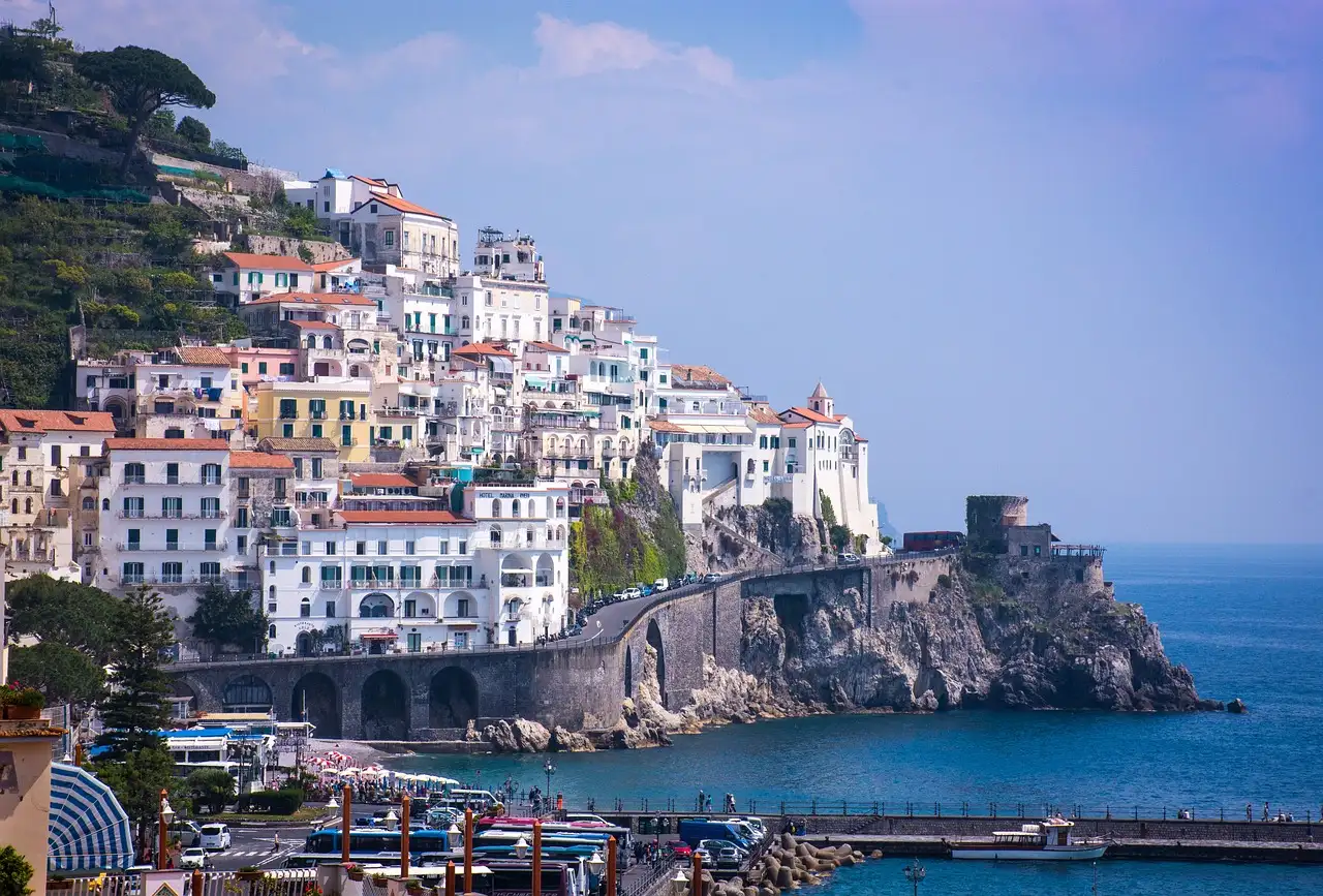 The town of Amalfi on its cliff above the sea on the Amalfi Coast