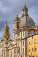 The domed church of Sant'Agnese in Agone on Piazza Navona at dusk