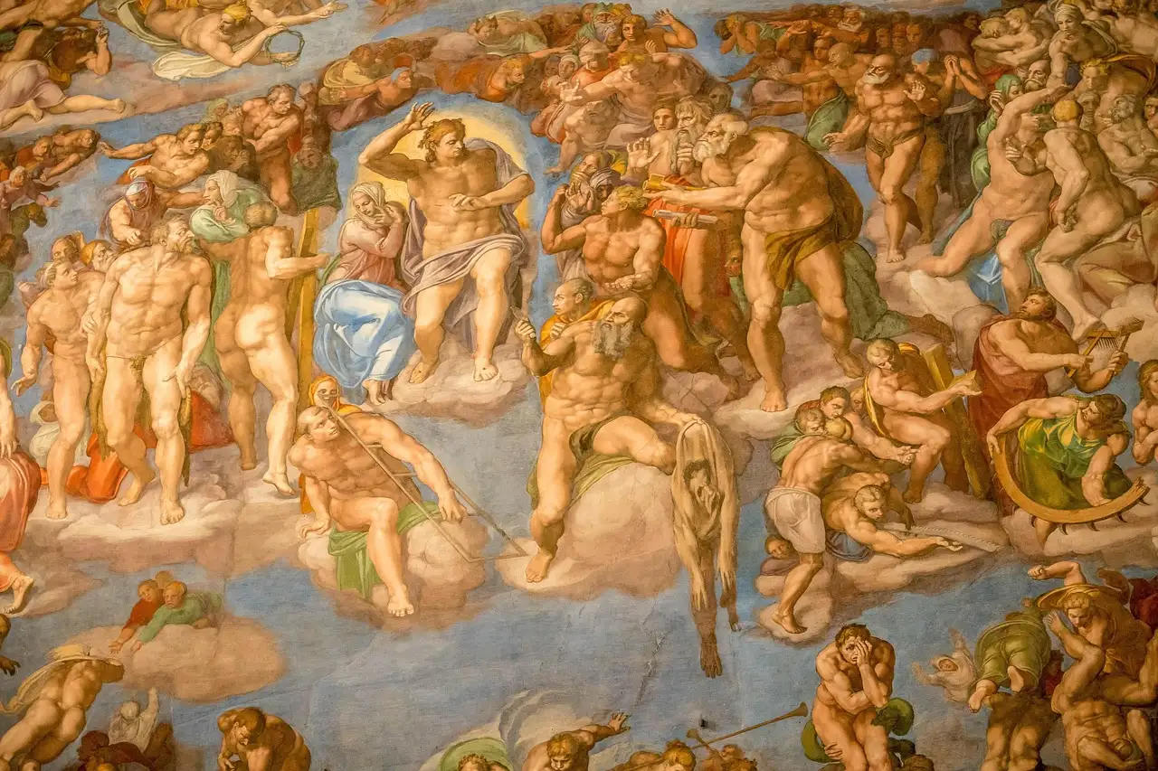 Detail of Michelangelo's Last Judgment fresco in the Sistine Chapel