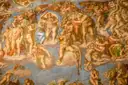 Detail of Michelangelo's Last Judgment fresco in the Sistine Chapel