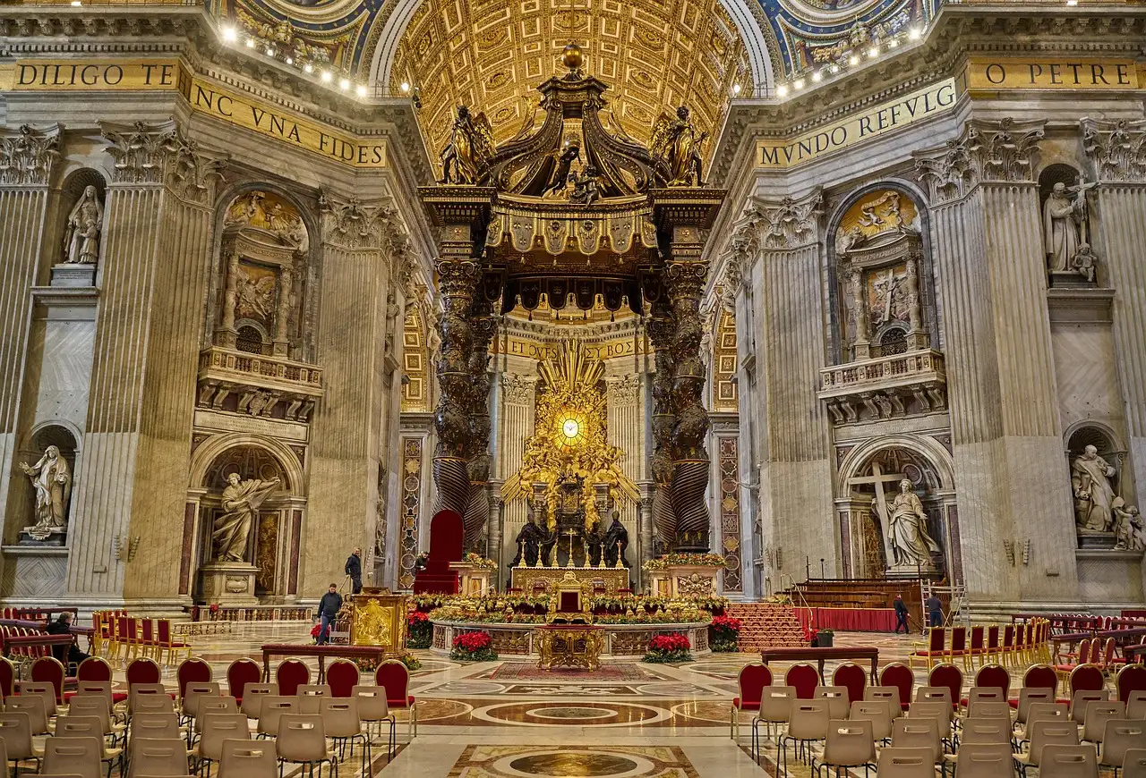 Bernini's bronze Baldachin under the dome inside St. Peter's Basilica