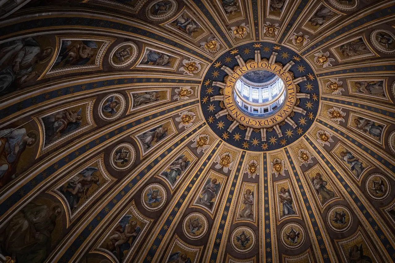 The decorated ceiling of St. Peter's dome, close up