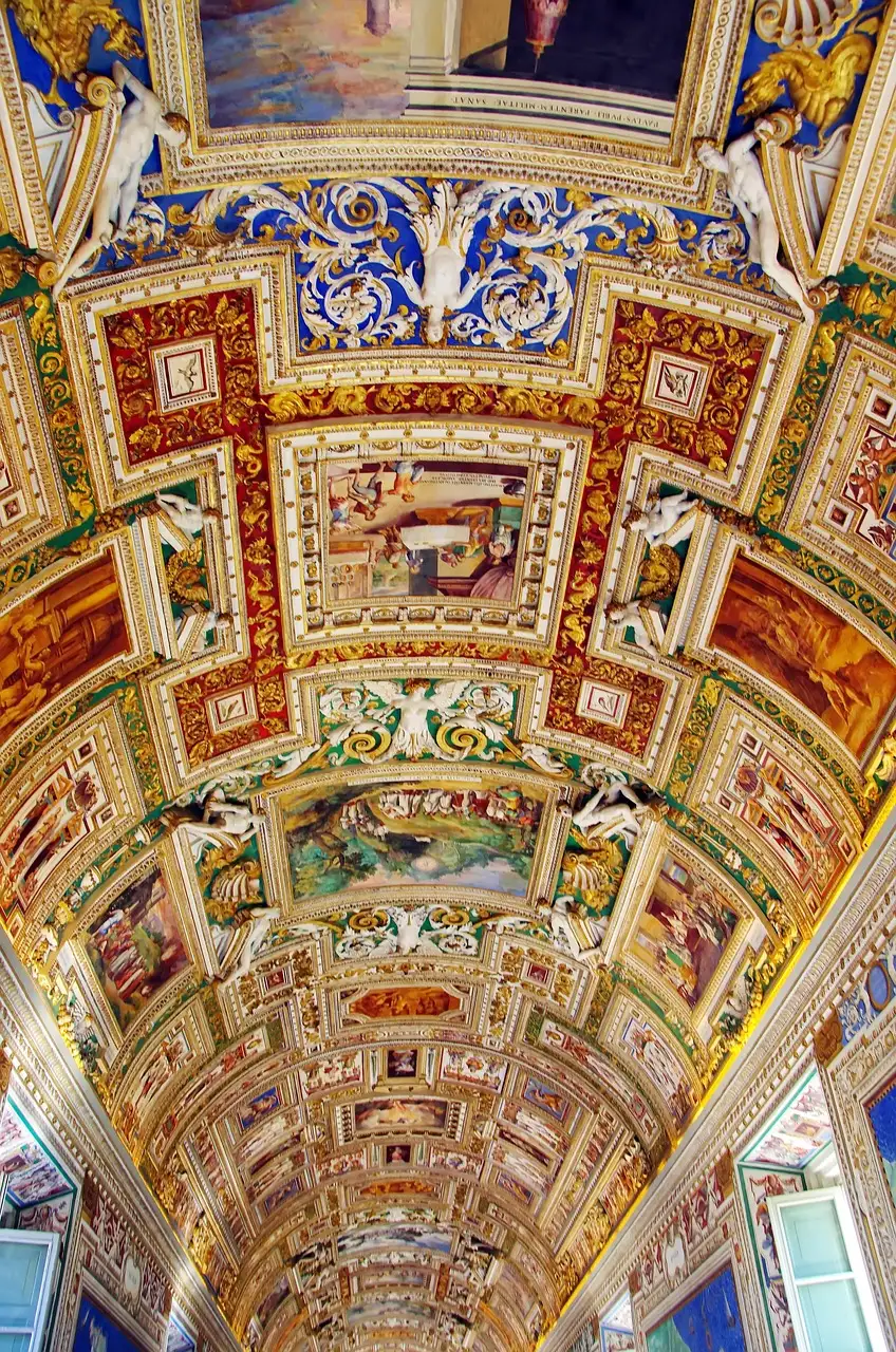 The gilded, painted ceiling of the Gallery of Maps in the Vatican Museums