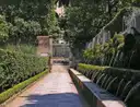 The Hundred Fountains path at Villa d'Este, a long row of small jets beside a walk